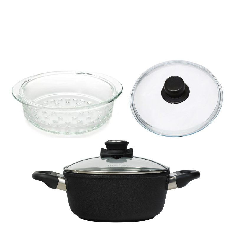 Indukční kastrol Swiss Diamond s parní nástavbou o průměru 20 cm