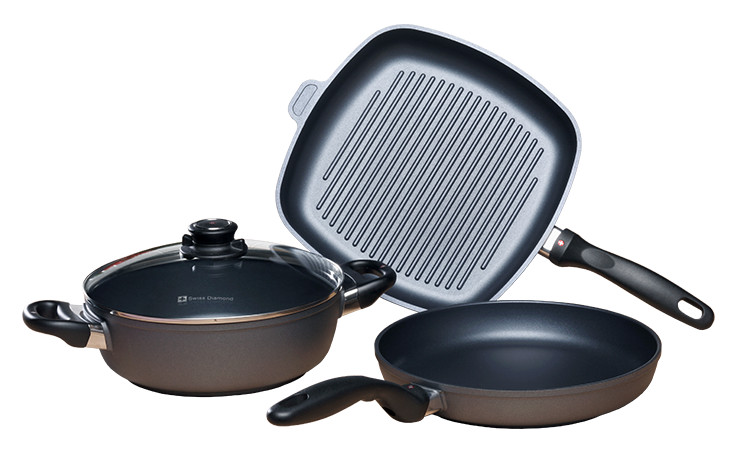 Indukcyjne patelnie Swiss Diamond® XD604i w 4-częściowym zestawie